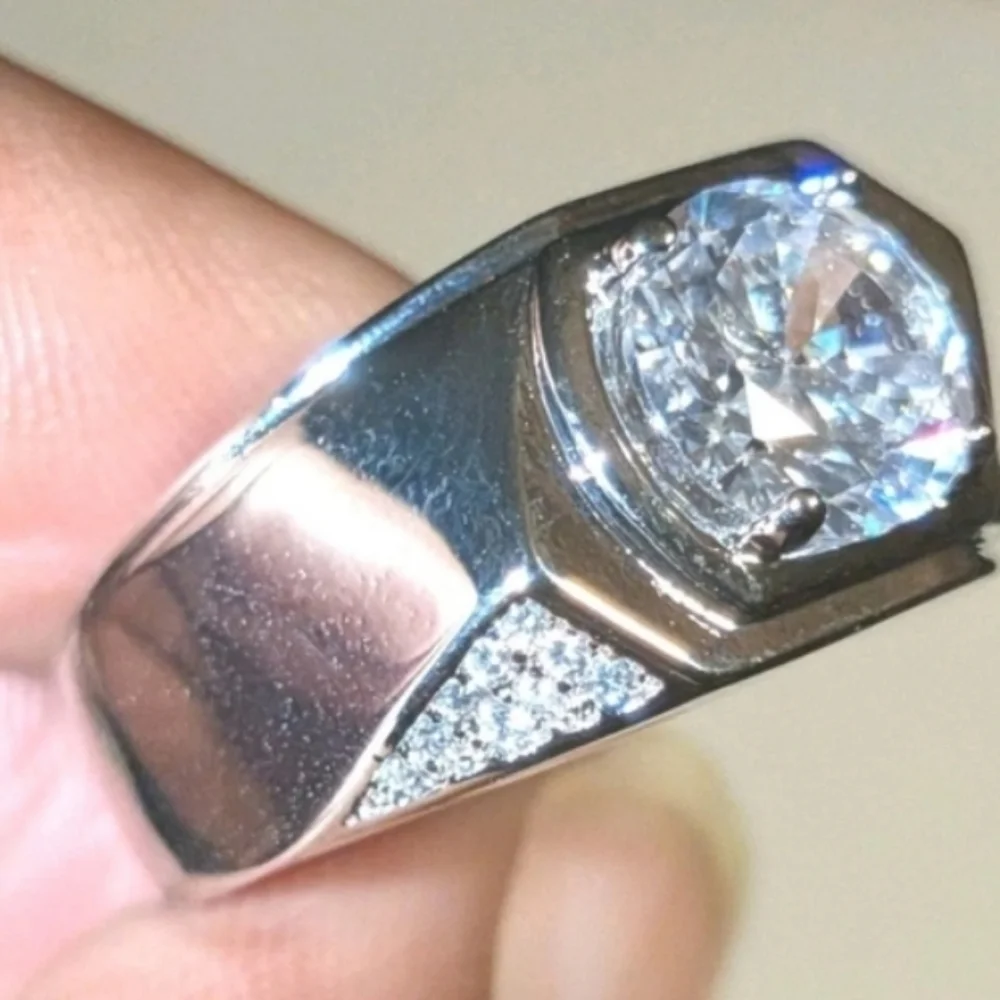 3ctw White Oval Moissanite Mens Wedding Ring In Sterling silver Sz 8